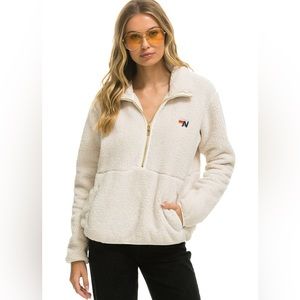 Aviator Nation TEDDY UNISEX HALF ZIP JACKET - VINTAGE WHITE Size Small
